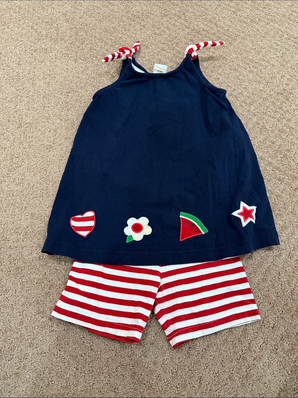 Florence Eiseman Navy Top and Shorts with Red & White Striped Size 8
